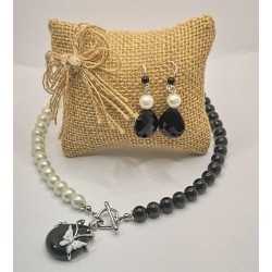 Collar bi-color obsidiana, perlas y acero